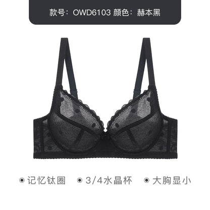 Fransk push up-bh för dam, ofodrad spets med bygel och mönster med prickig tyll OWD6103