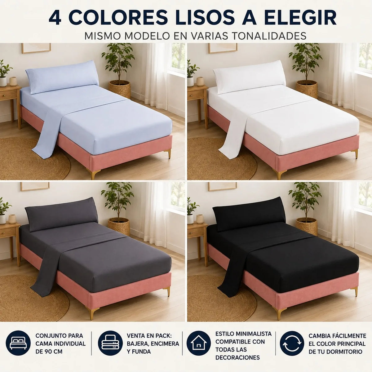 Lakanset 90 × 200 cm i polyester – resårlakan, överlakan och örngott
