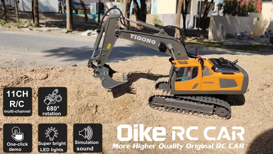 Oike 4WD Remote Control Excavator Alloy Dump Truck Bulldozer Radio Model RC Car Construction Vehicle with Lights Sound Toy Gift