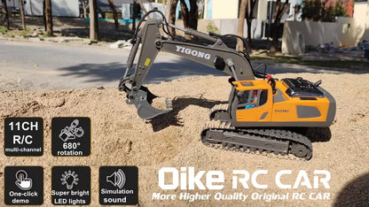 Oike 4WD Remote Control Excavator Alloy Dump Truck Bulldozer Radio Model RC Car Construction Vehicle with Lights Sound Toy Gift