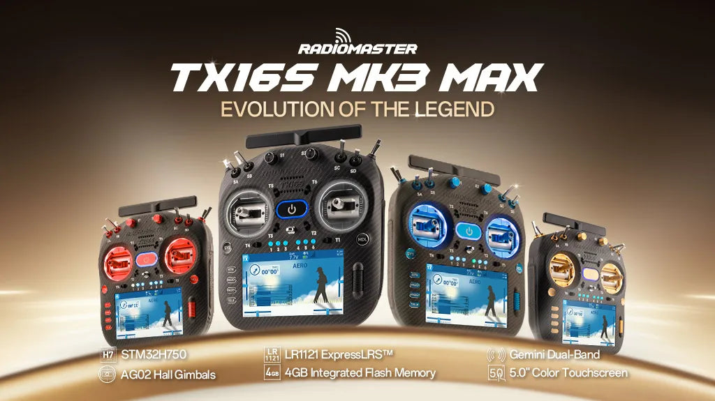 RadioMaster TX16S MK3 MAX RC-Sändare – 2.4GHz & 900MHz ExpressLRS 5" IPS EdgeTX AG02 CNC Hall Gimbal 16ch 2026