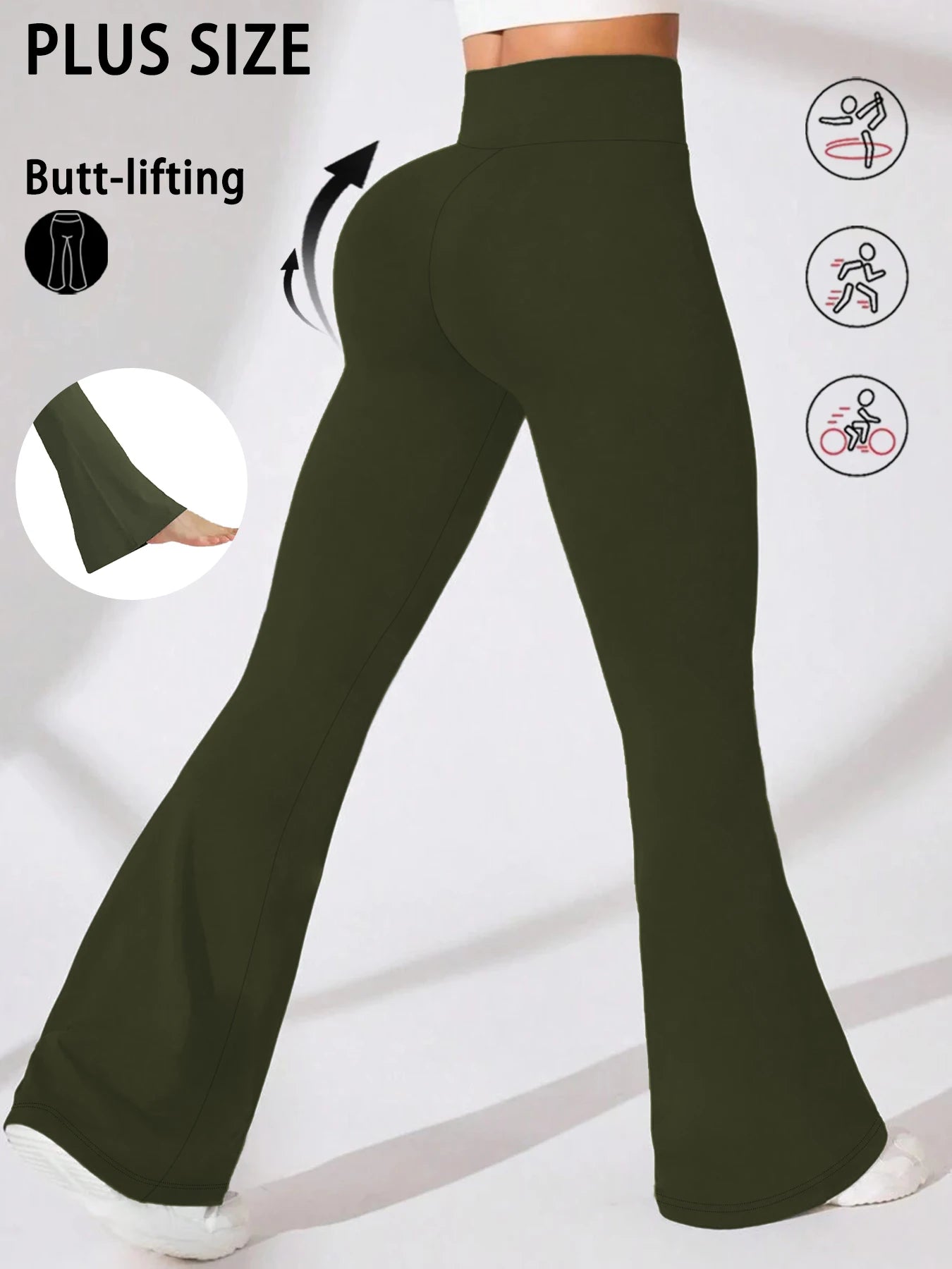 Plus Size Women's Super Soft Flare Pants High Waisted Tummy Control Workout Yoga Push Up Gym Fitness Long Leggings Bell Bottoms