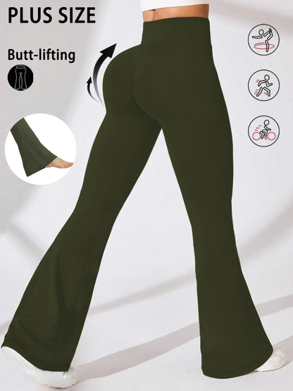 Plus Size Women's Super Soft Flare Pants High Waisted Tummy Control Workout Yoga Push Up Gym Fitness Long Leggings Bell Bottoms