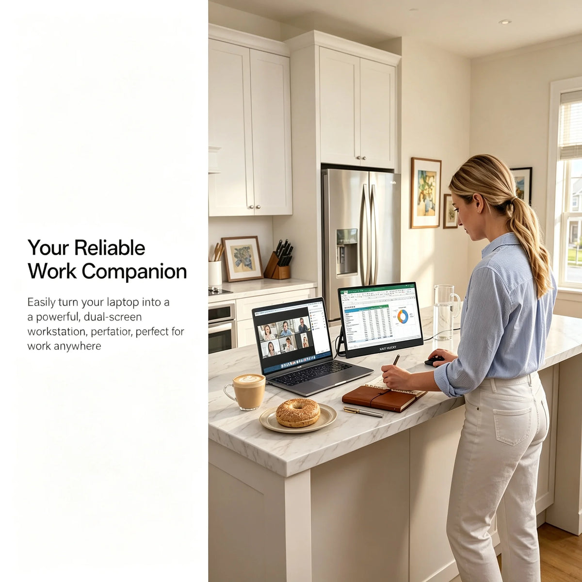 13.3 Inch 2K QHD Portable Monitor, 400 Nits, 100% SRGB, 16:10 Aspect Ratio, Built-in Speakers, VESA Mountable, Integrated Hidden