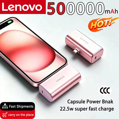 Lenovo 500000mAh Mini Power Bank 225W Fast Charging USB C Portable Charger for iPhone 16 15 Android Phones and Travel Use