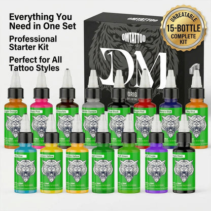 DM Tattoo Ink 15 Color 1OZ/Bottle Natural Plant Extract Pigment Body Painting Long Lasting No Color Loss Professional Tattoo Ink