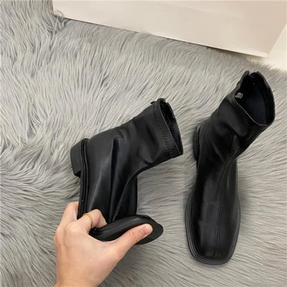 White Female Ankle Boots Work Short Shoes for Women Leather Elegant with Low Heels Booties Footwear Designer Luxury Chic New In