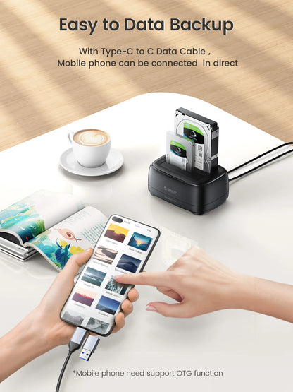 ORICO Dual-bay Hard Drive Station 5Gbps Type-C HDD Docking Station  with 12V 3A Power Adapter  for 2.5/3.5 Inch HDD/SSD