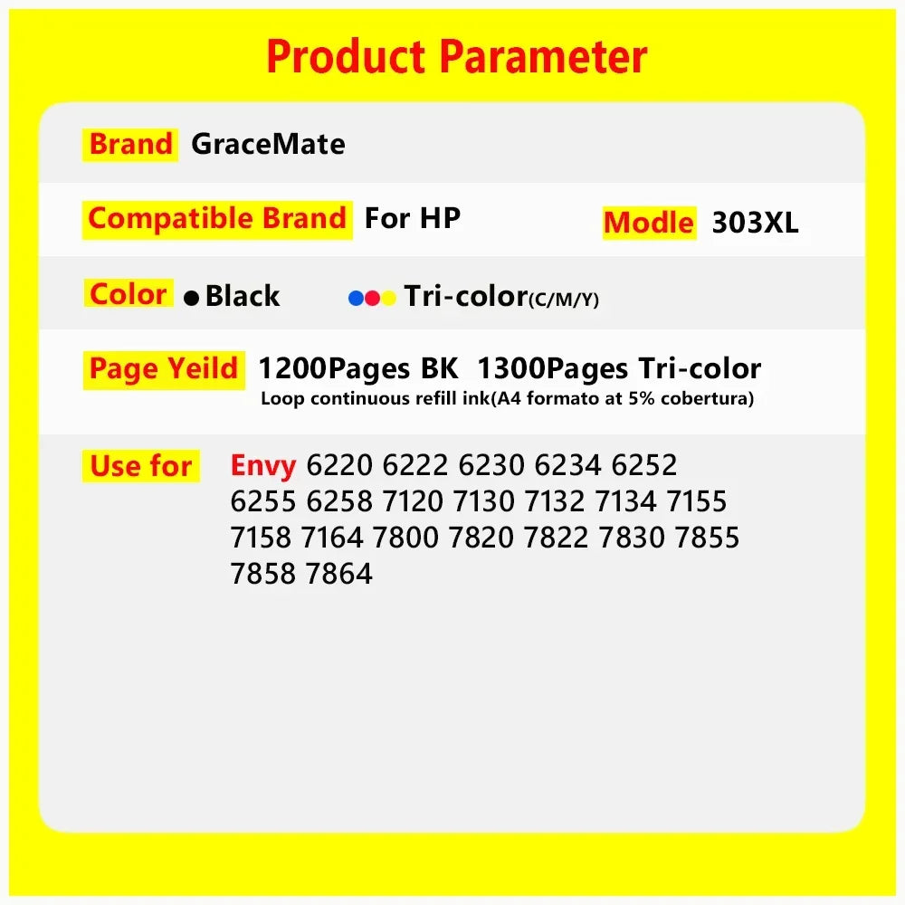 GraceMate HP 303XL kompatibla bläckpatroner – med chip för HP Envy