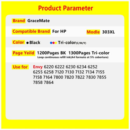 GraceMate HP 303XL kompatibla bläckpatroner – med chip för HP Envy