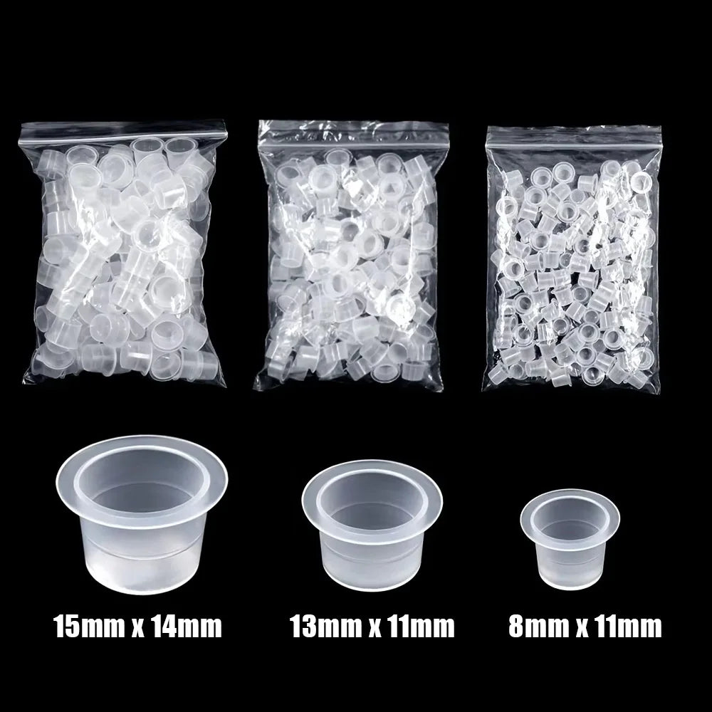 1000/100pcs Disposable Tattoo Ink Cups S/M/L Plastic Clear Holder Container Cap for Tattoo Pigment Permanent Makeup Accessories