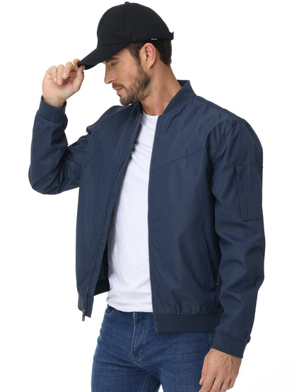 Men's Lightweight Windbreaker Jacket Causal Fashion Stylish BaseBall Coat with Side Inner Pocket for Work Golf Fishing