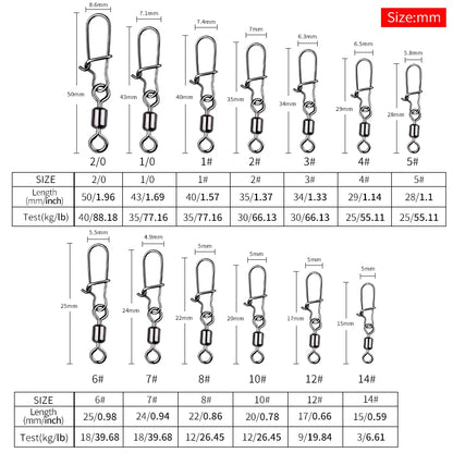 MEREDITH 50PCS Pike Fishing Accessories Connector Pin Bearing Rolling Swivel Stainless Steel Snap Fishhook Lure Swivels Tackle