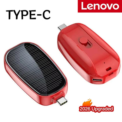 Lenovo 1200mAh Solar Mini Power Bank Key Ring Portable Charger Compact Outdoor Camping External Battery Emergent Phone Powerbank