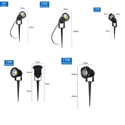 LED Spjutlampa Trädgård & Gång – IP65, 5W/10W/15W, Varmvit/Kallvit/RGB, AC85–265V & DC12–24V