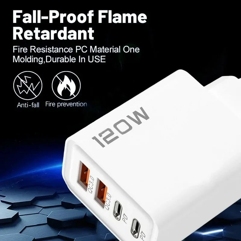 4-port USB-laddare med PD/QC3.0 – EU, US, UK och kabelvarianter