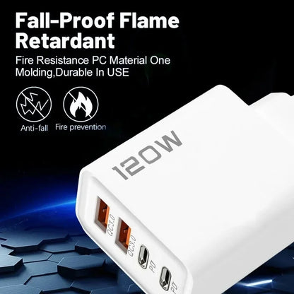 4-port USB-laddare med PD/QC3.0 – EU, US, UK och kabelvarianter