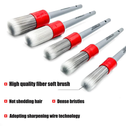 AUTOBRIGHT 5pcs Car Wash Brushes High quality soft brush Dense Bristles Car Detailing Clean Interior Wheel Silver Brush set Tool