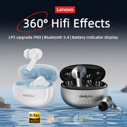 Lenovo LP5 PRO Wireless Bluetooth 5.4 Earphones TWS HiFi Sound Gaming Earbuds Sport Headset Long Standby Touch Contol with Mic