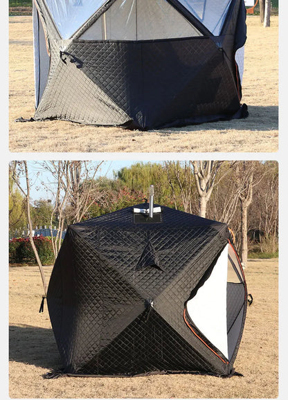 Steam sauna tent winter fishing  outdoor warm snow fishing house winter chimney mouth ice fishing tent
