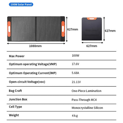 CHUBAN Hopfällbar Solpanel 100W – IP68, 24% Verkningsgrad, Flexibel, MC4/5-i-1, Camping & RV