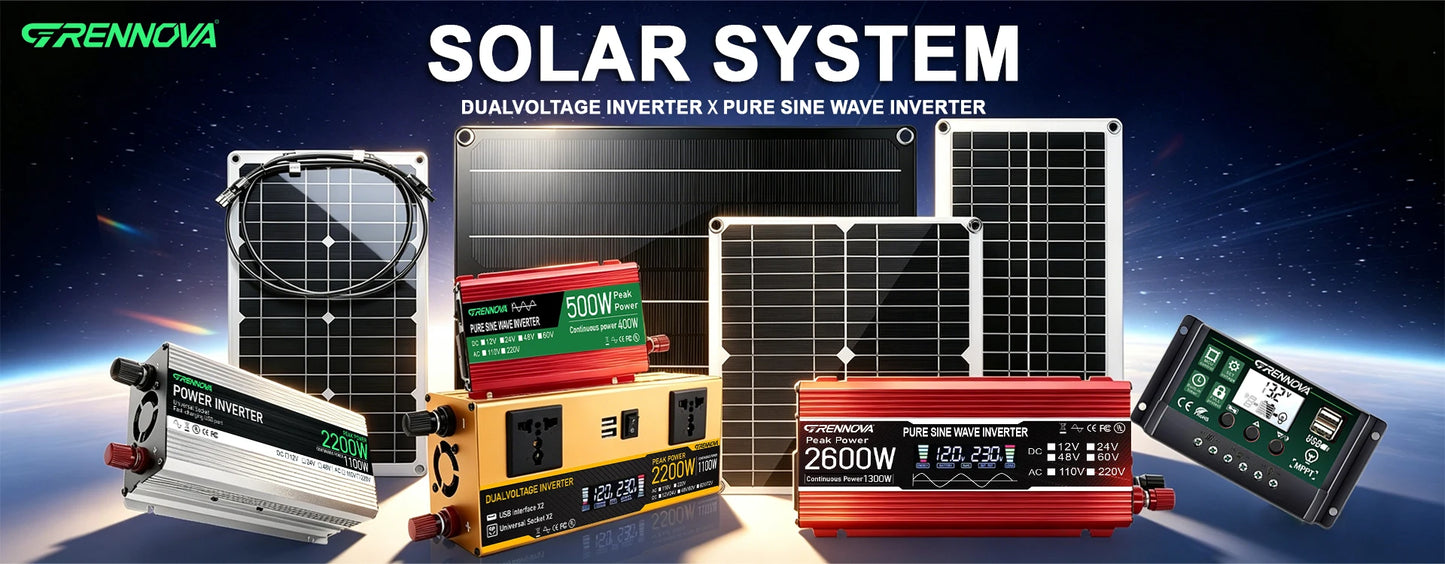Grennova Portabelt Solkraftsystem – Ren Sinusvåg 1100W/2200W + 30W Solpanel + 60A MPPT 110V/220V Camping Husbil Balkong CE
