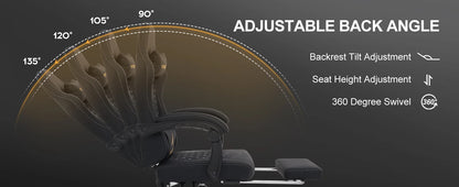 Vittanly Gaming Chair Ergonomic Gaming Chair with Headrest, Lumbar Cushion and Footrest, Height-Adjustable Rotating Office Chair