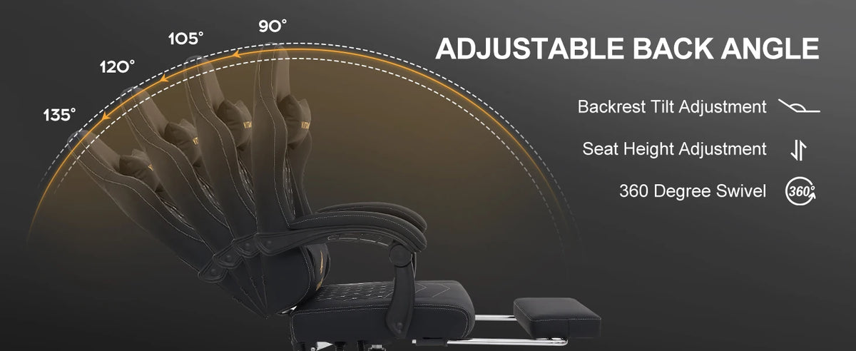 Vittanly Gaming Chair Ergonomic Gaming Chair with Headrest, Lumbar Cushion and Footrest, Height-Adjustable Rotating Office Chair