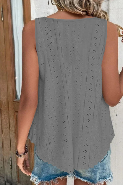 Plus Size Curved Hem Tank Top, Casual Crew Neck Sleeveless Tank Top For Summer, Women's Plus Size Clothing