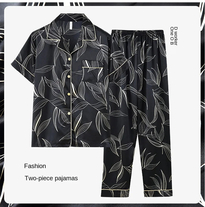 Fashion Summer Autumn 3 Piece Silk Men Pajamas Set Short Sleeve Shorts Oversize Homewear Lapel Collar Loungewear Pijamas for Man