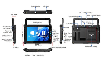 11-Inch Rugged Industrial Waterproof Laptop Intel i7-1255U CPU with Adjustable Stand for 1D/2D Scanner Windows OS IP67