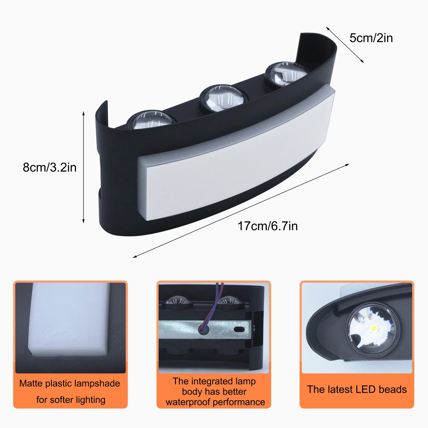 LED Vägglampa Aluminium – Varmvit 3000K, Svart, 7–11W, Vattentålig, Ute & Inne, 85–265V