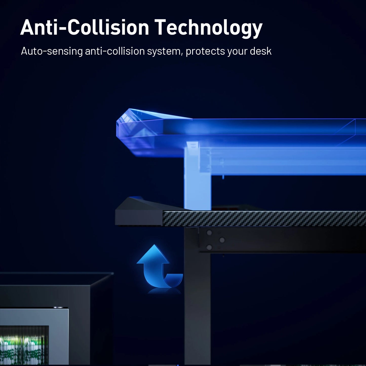 120/140/160cm Electric Height Adjustable Table, Ergonomic Gaming Desk with LED Lights, Carbon Fiber Desktop for Home Office