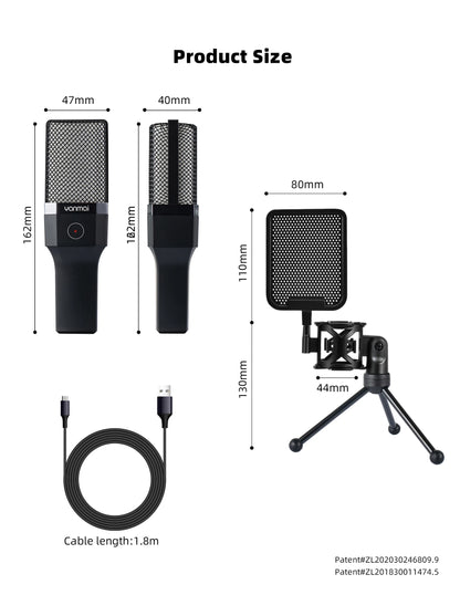 Gaming Microphone Professional Condenser Mic PC Laptop Computer Mike RGB USB Wired Studio Streaming Podcast Gamer Karaoke PC Kit