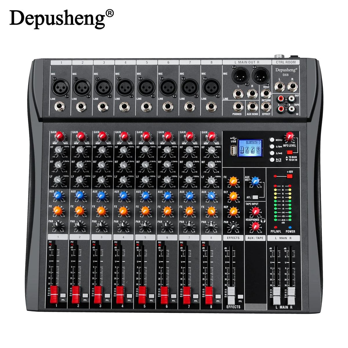 Audio Mixer 6/8/12 Channels Professional DJ Mixer LR Microphone/Line Input, AUX, FX Processor MP3, Headphones, +48V Phantom