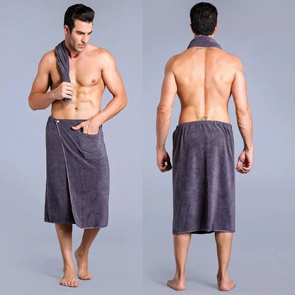Men's Bath Robe Thickened Ultra-fine Fiber Absorbent One-piece Hotel Towel with Buckle Beach Skirt for Adults in Various Colors
