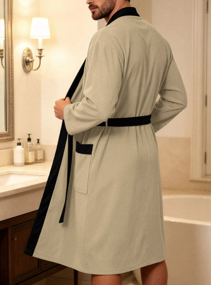 Men's Bathrobe Long Sleeves Kimono Style Spa Robe with Belt Pockets Soft Comfortable Sleepwear Loungewear for Home Hotel Use