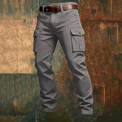 Male New Men Cotton Autumn Winter Patchwork Cargo Pants Multi Pocket Straight Tactical Work Outdoor Daily Wear Trousers 4 Colors