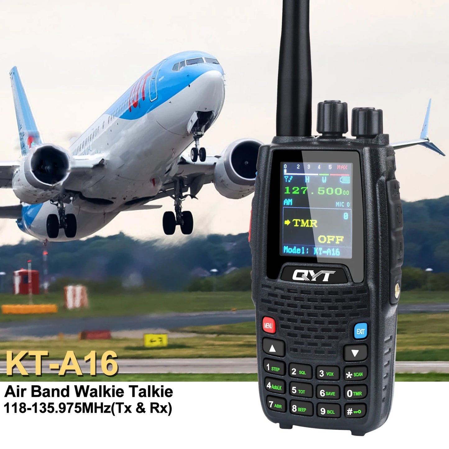QYT KT-A16 Air Band Tx Handheld Walkie Talkie 118.000-136.999MHz TX Rx Aviation Portable Radio 6Watt 200Ch NoAA Weather Forecast