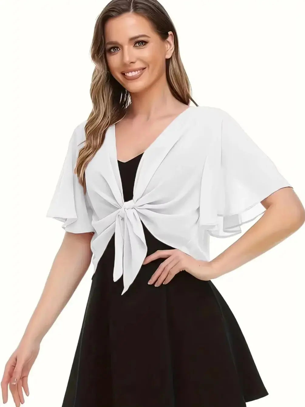 Dam Kort Chiffon Shrug – Genomskinlig Öppen Ärmlös Spetsdetalj Strand & Vardag Sommar, Ivory S–XXL