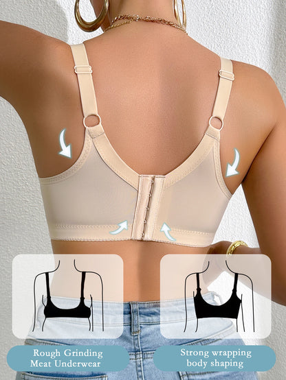 Sexy Women's A B C D Cup Large Size Lace Bras, Lace Splicing Underwire Bra, Push-Up and Side Breast Minimizing, Comfortable Bra
