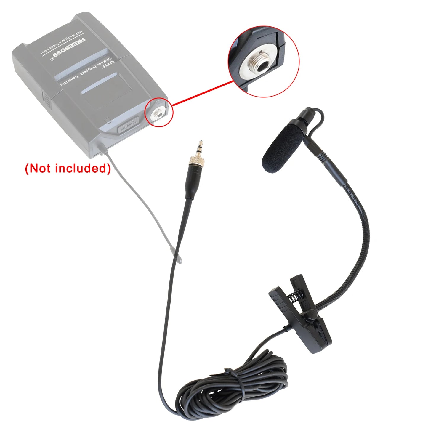 FREEBOSS Saxophone Microphone 3.5mm 3 Pin 4 PIN Trumpet Horn Trombone Clarinet Instruments Mic for Bodypack Transmitter IM-20-K