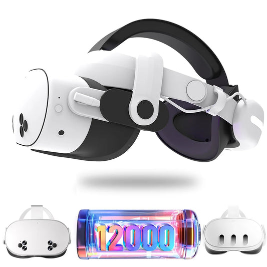 JYMEGOV Elite Head Strap 12000mAh för Meta Quest 3 / Quest 3S – Justerbar Laddningsrem Bekväm VR-tillbehör Utlängd Speltid