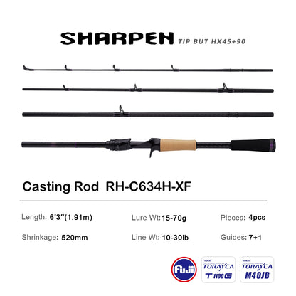 PURELURE SHARPEN Travel Soft Lure Long Spinning and Casting XF/MF Action Rods FUJI Components Bass Pike Rod Fishing Rod Reel