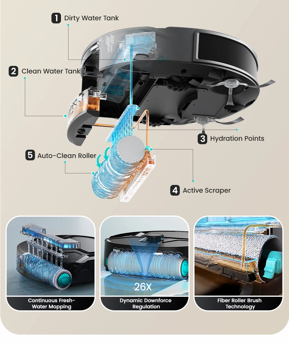 Lefant M265 Robot Vacuum Cleaner with Mapping, 20000Pa, Self-Cleaning Roller, Clean Water Wash, Laser dToF, Avoid PSD, Anti-Tangle, Compact, WiFi 2.4G/5G/Alexa/APP
