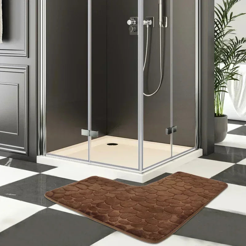 80x80cm New L-shaped Bath Mat Cobblestone Memory Foam Super Absorbent Non-Slip Corner Mat for Bathroom Shower Toilet Home Decor