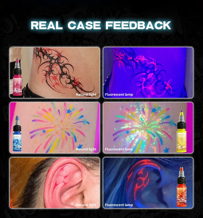 UV Airbrush Tattoo Ink 15ml Fluorescent Body Paint for Festival Waterproof Temporary Tattoo Last 3–7 Days Skin Safe Easy Removal