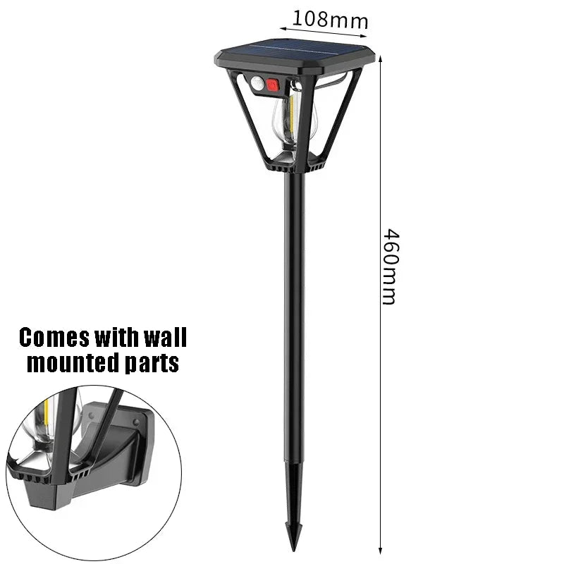 Solcellslampa med Rörelsesensor – 2-i-1 Gräslampa & Vägglykta, Varmvit 3000K, 3 Ljuslägen, 1 eller 4-pack