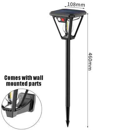 Solcellslampa med Rörelsesensor – 2-i-1 Gräslampa & Vägglykta, Varmvit 3000K, 3 Ljuslägen, 1 eller 4-pack