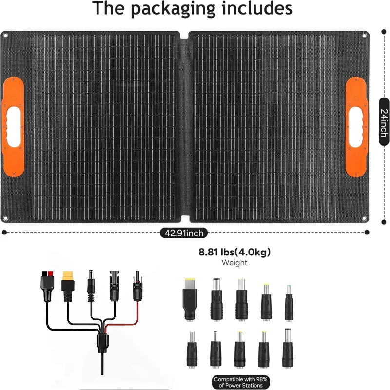 CHUBAN Hopfällbar Solpanel 100W – IP68, 24% Verkningsgrad, Flexibel, MC4/5-i-1, Camping & RV